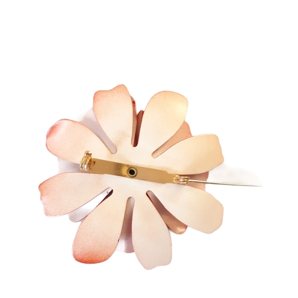 Vintage 60's Blood Orange Floral Enamel Brooch - Picture 2 of 4